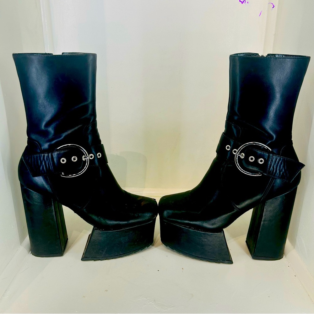 Black LaModa Platform Ankle Boots with buckle